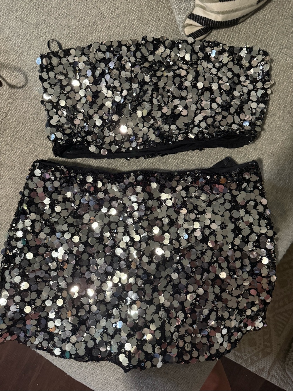 Lulus Celyse Black and Silver Paillette Sequin Two-Piece Skort